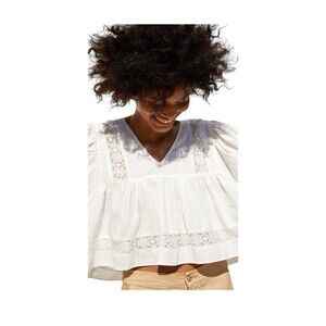 Zara BOHO Top Size S Off White Lace Inserts